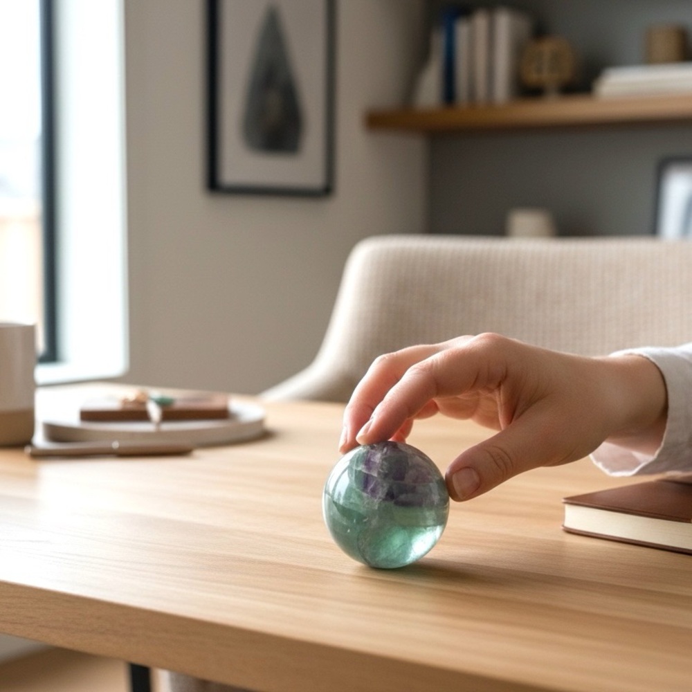 Rainbow Crystal Fluorite Sphere with Purple Celestial Wolf Stand